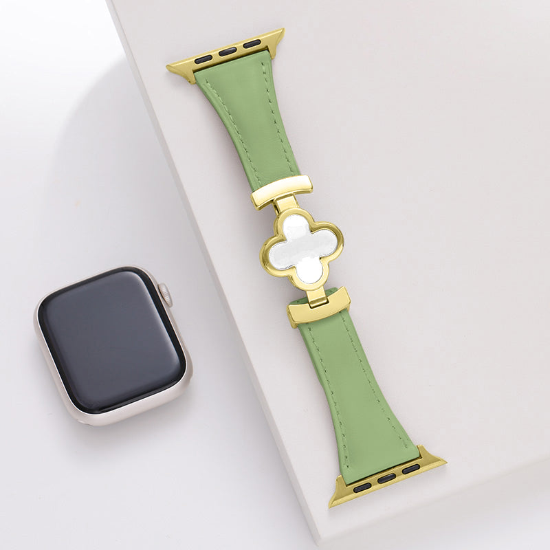 Luxury Apple Watch Band – Leather Strap with Clover Design