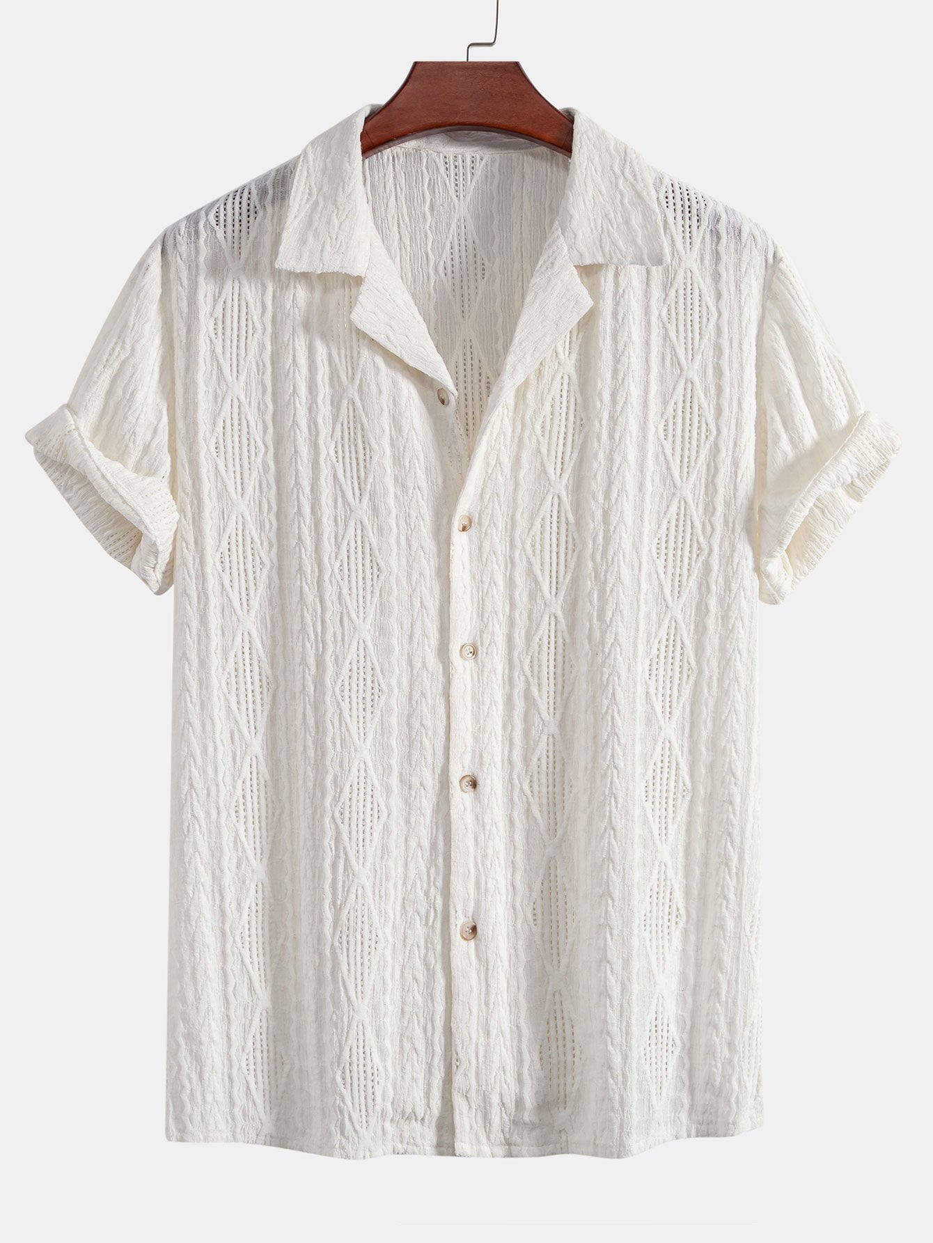 Geometric Jacquard Eyelet Cuban Shirt