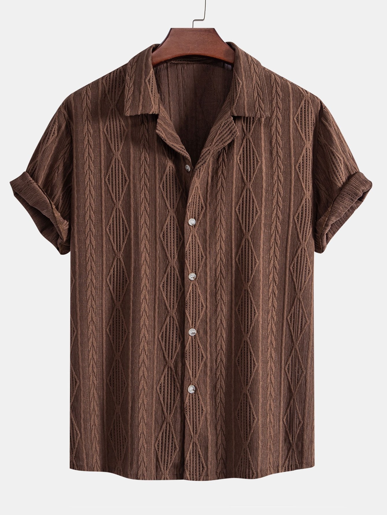 Geometric Jacquard Eyelet Cuban Shirt