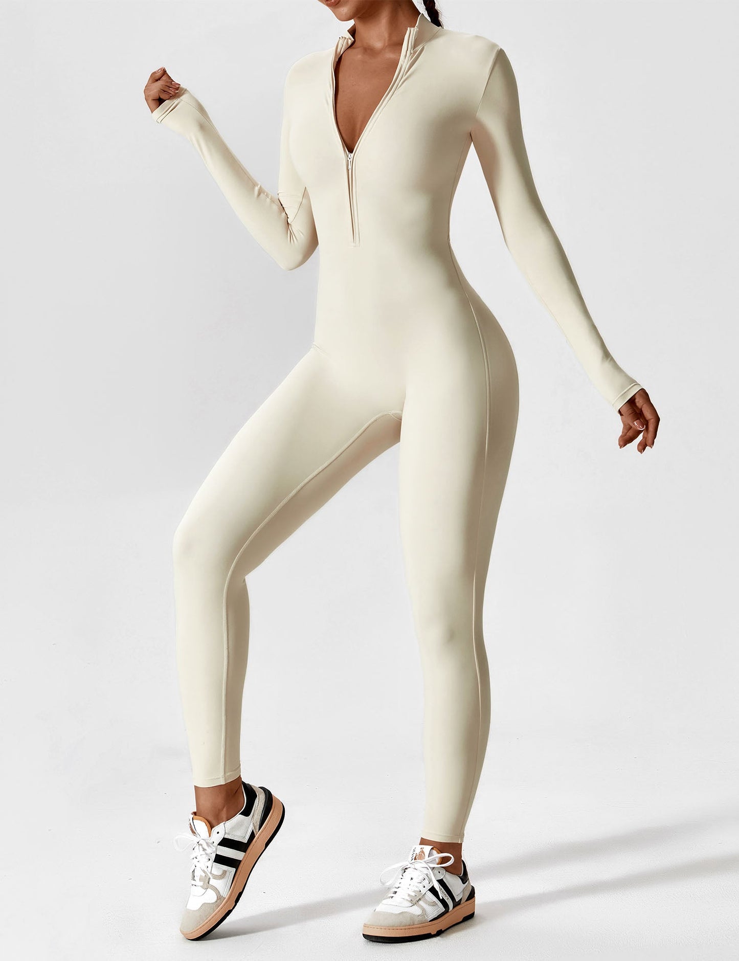 Women - Long Sleeve/ Short Sleeve Zipper Jumpsuit