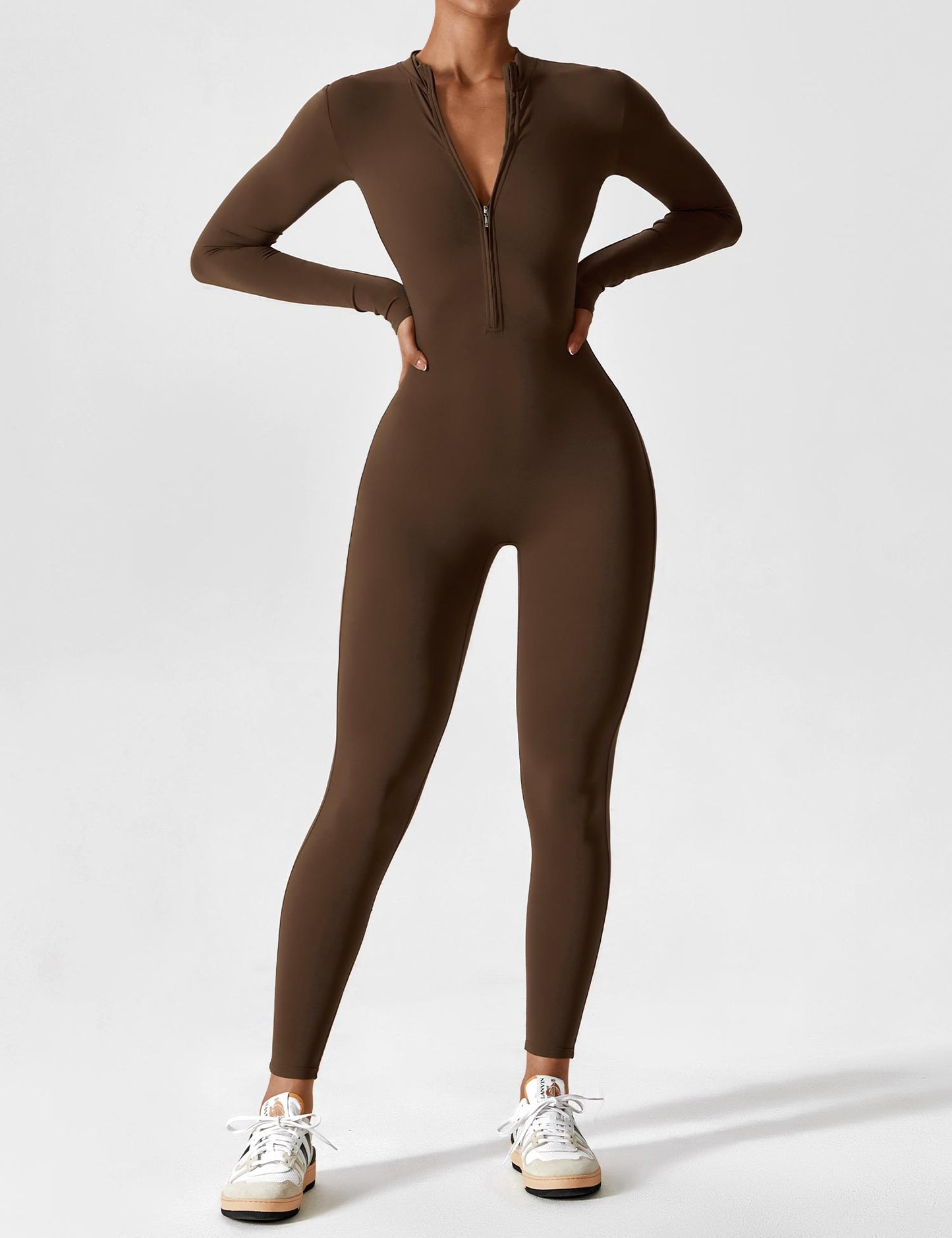 Women - Long Sleeve/ Short Sleeve Zipper Jumpsuit