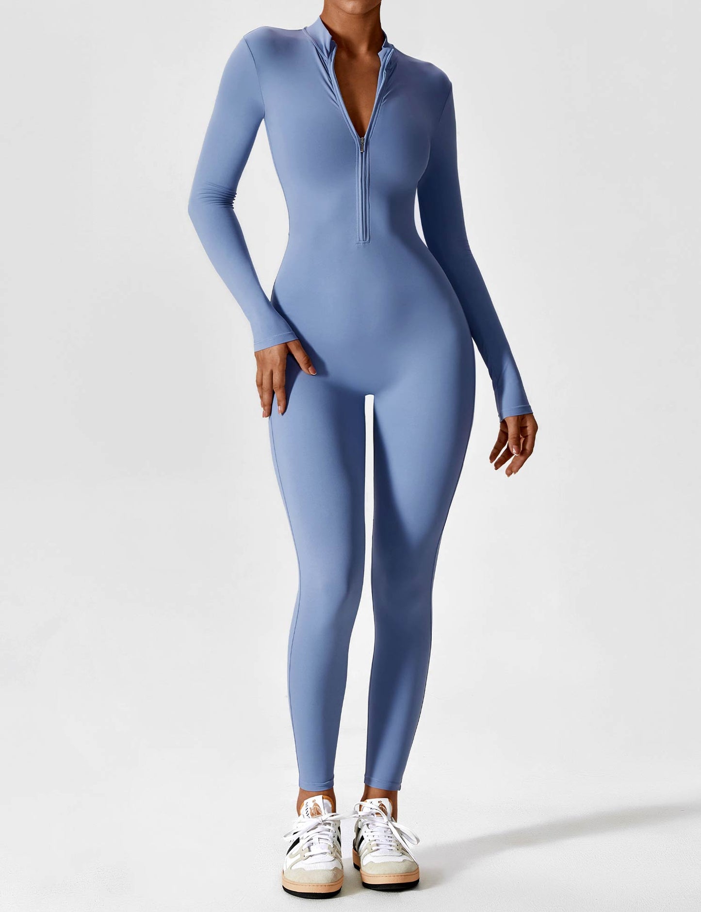 Women - Long Sleeve/ Short Sleeve Zipper Jumpsuit