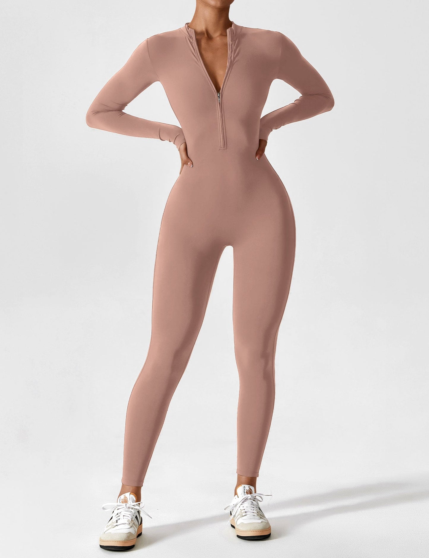 Women - Long Sleeve/ Short Sleeve Zipper Jumpsuit