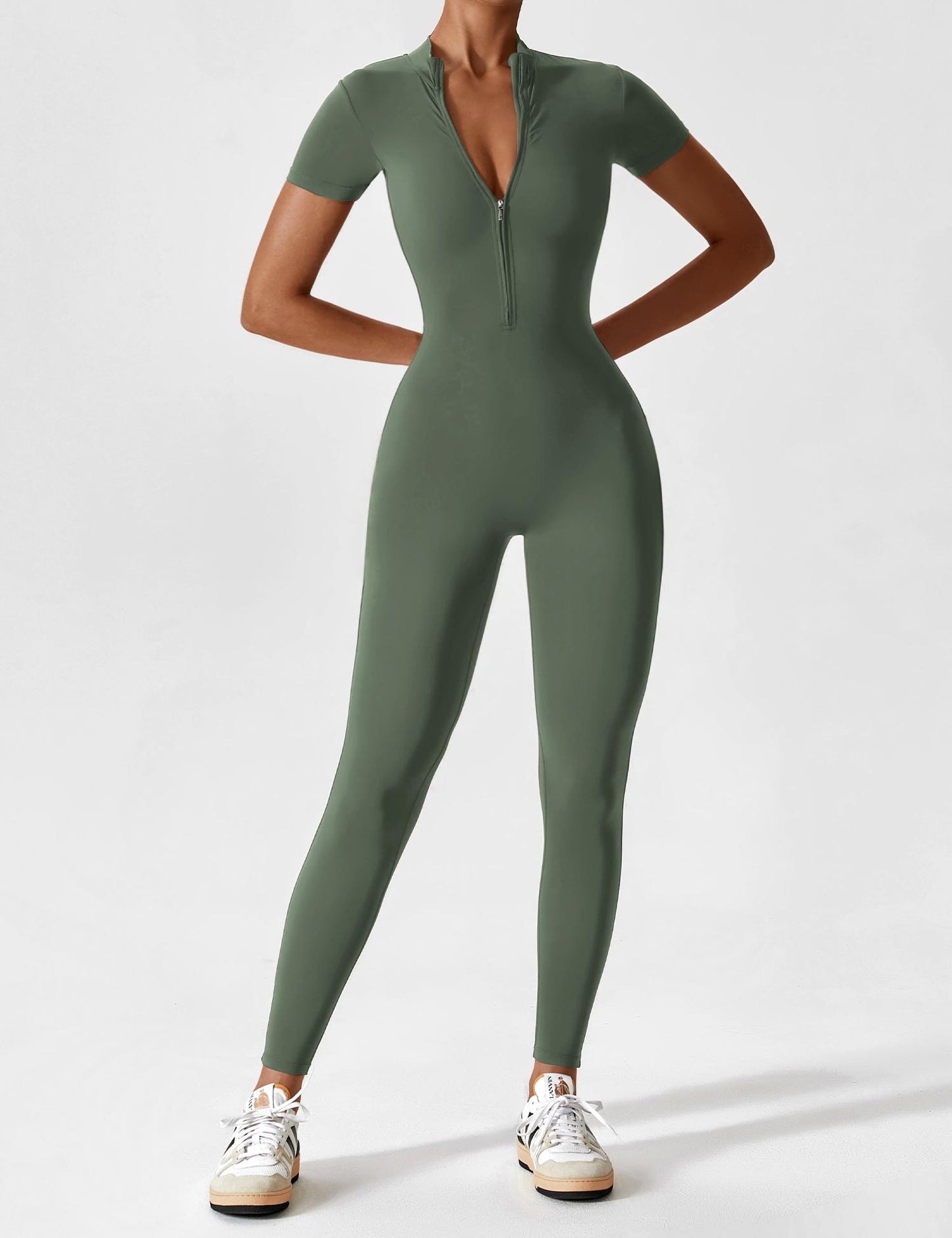 Women - Long Sleeve/ Short Sleeve Zipper Jumpsuit