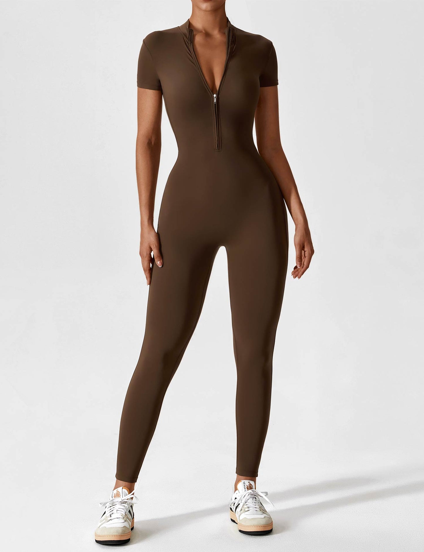 Women - Long Sleeve/ Short Sleeve Zipper Jumpsuit
