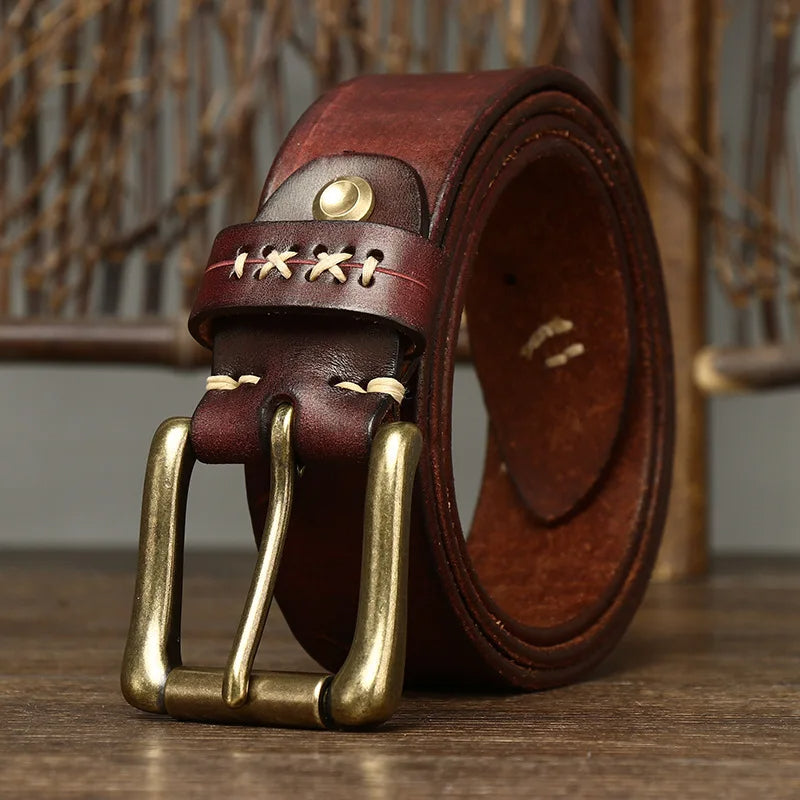 Classic men’s leather belt with antique brass hardware