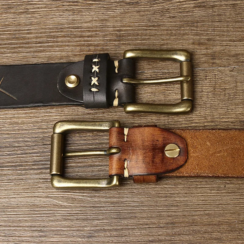 Classic men’s leather belt with antique brass hardware