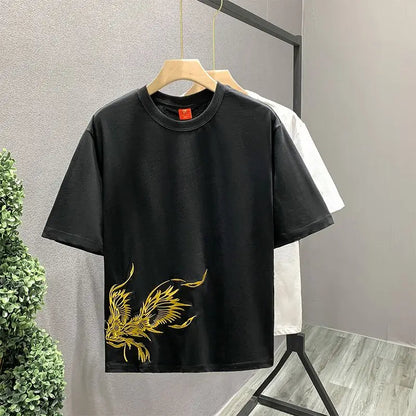 Casual unisex short sleeve crew neck  T-shirt with phoenix print