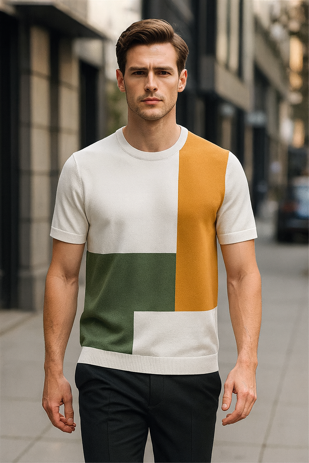 Men - Color Block T-Shirt – Modern Geometric Casual Tee