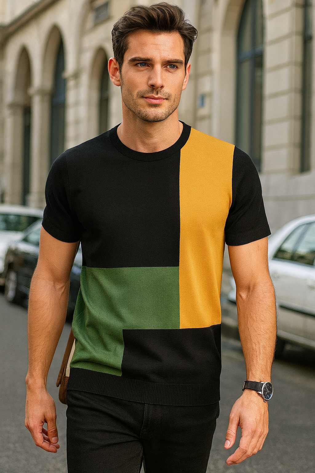 Men - Color Block T-Shirt – Modern Geometric Casual Tee