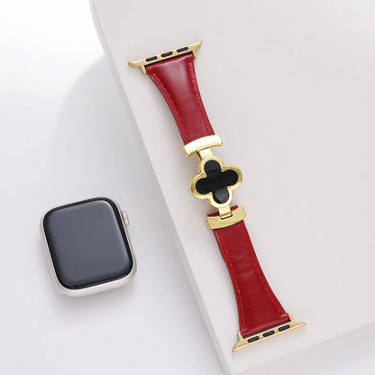 Luxury Apple Watch Band – Leather Strap with Clover Design