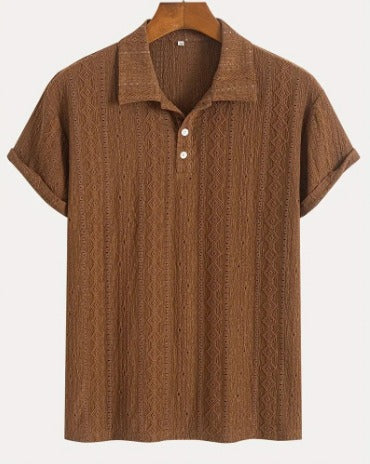 Men - Geometric Jacquard Eyelet Cuban Polo