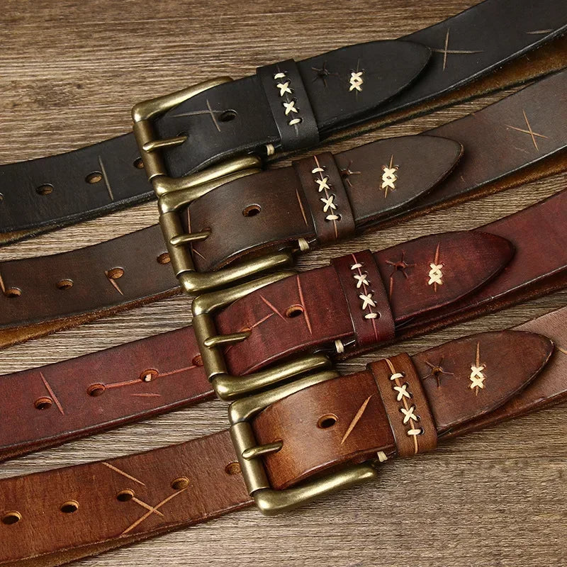 Classic men’s leather belt with antique brass hardware