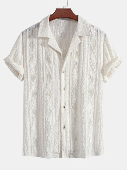 Geometric Jacquard Eyelet Cuban Shirt