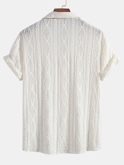 Geometric Jacquard Eyelet Cuban Shirt