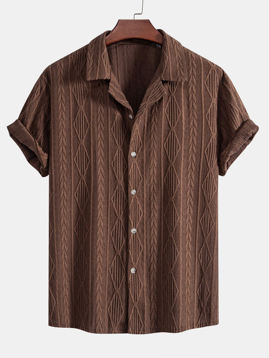 Geometric Jacquard Eyelet Cuban Shirt