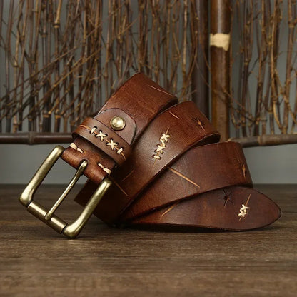 Classic men’s leather belt with antique brass hardware