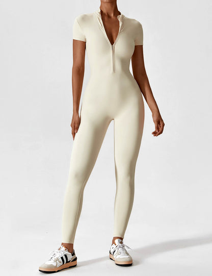 Women - Long Sleeve/ Short Sleeve Zipper Jumpsuit