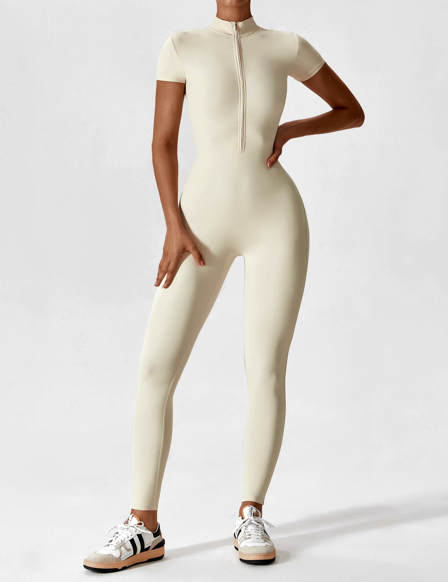 Women - Long Sleeve/ Short Sleeve Zipper Jumpsuit