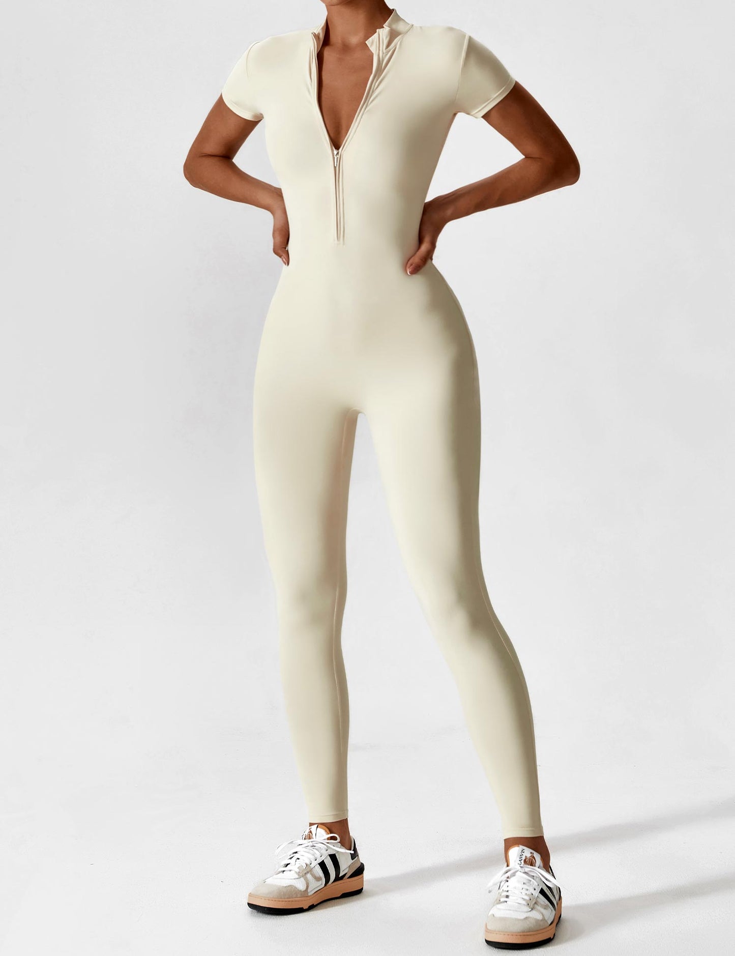 Women - Long Sleeve/ Short Sleeve Zipper Jumpsuit