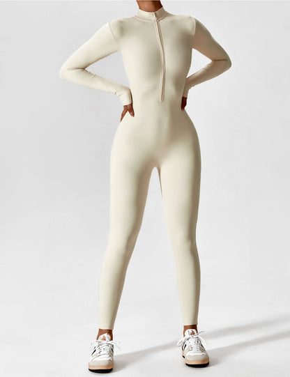 Women - Long Sleeve/ Short Sleeve Zipper Jumpsuit