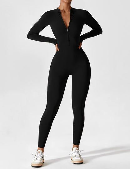 Women - Long Sleeve/ Short Sleeve Zipper Jumpsuit