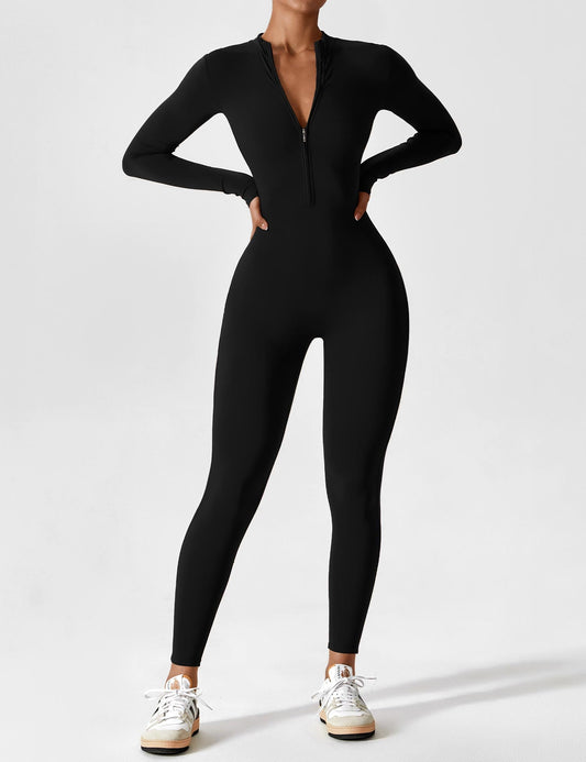 Women - Long Sleeve/ Short Sleeve Zipper Jumpsuit