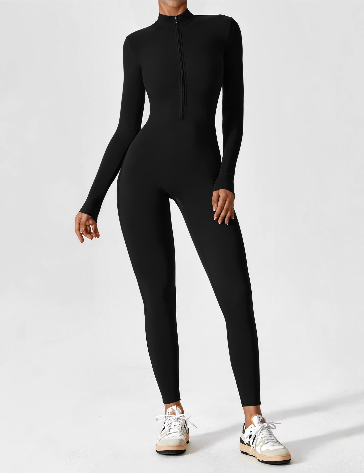Women - Long Sleeve/ Short Sleeve Zipper Jumpsuit