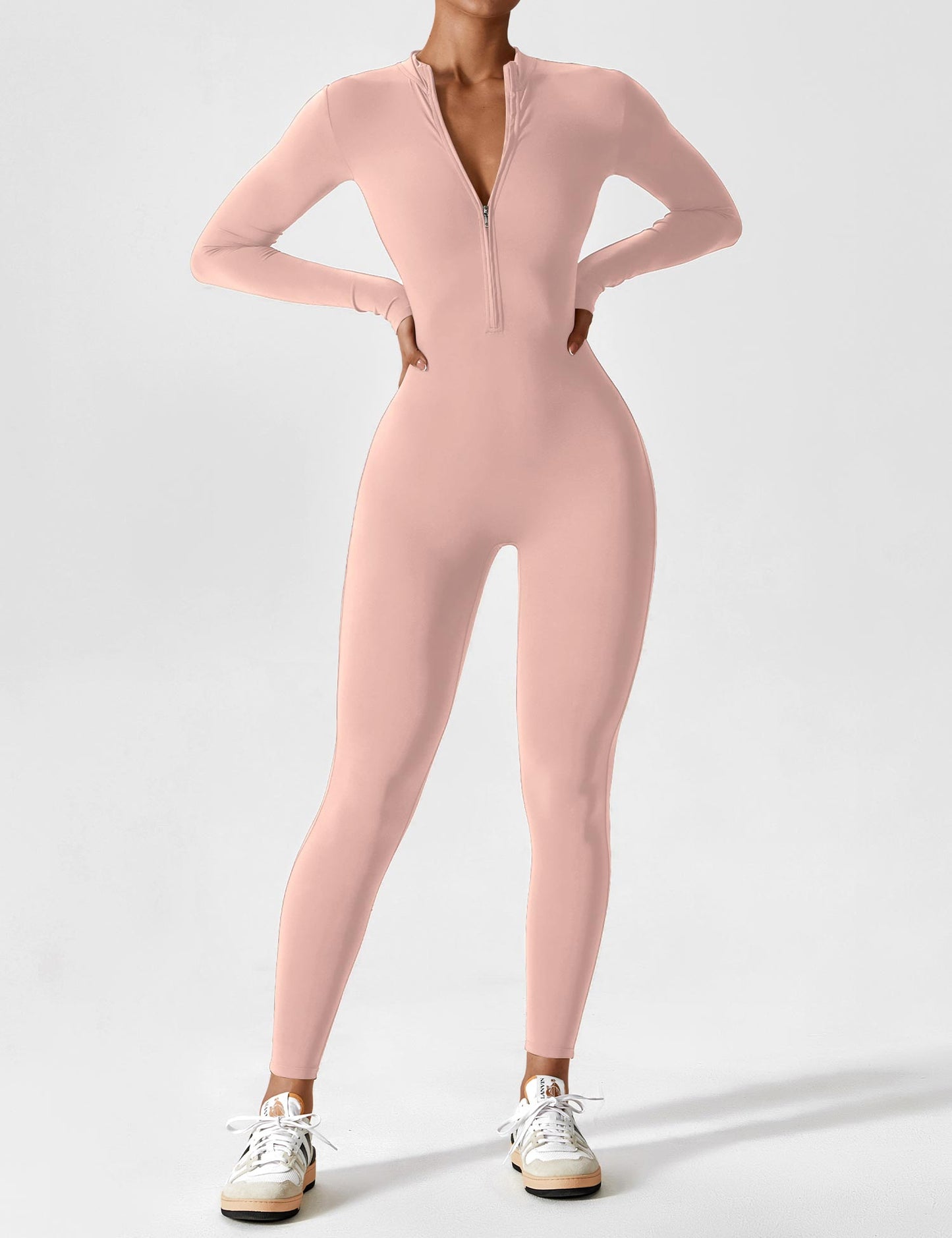 Women - Long Sleeve/ Short Sleeve Zipper Jumpsuit