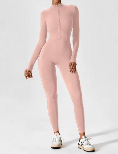 Women - Long Sleeve/ Short Sleeve Zipper Jumpsuit