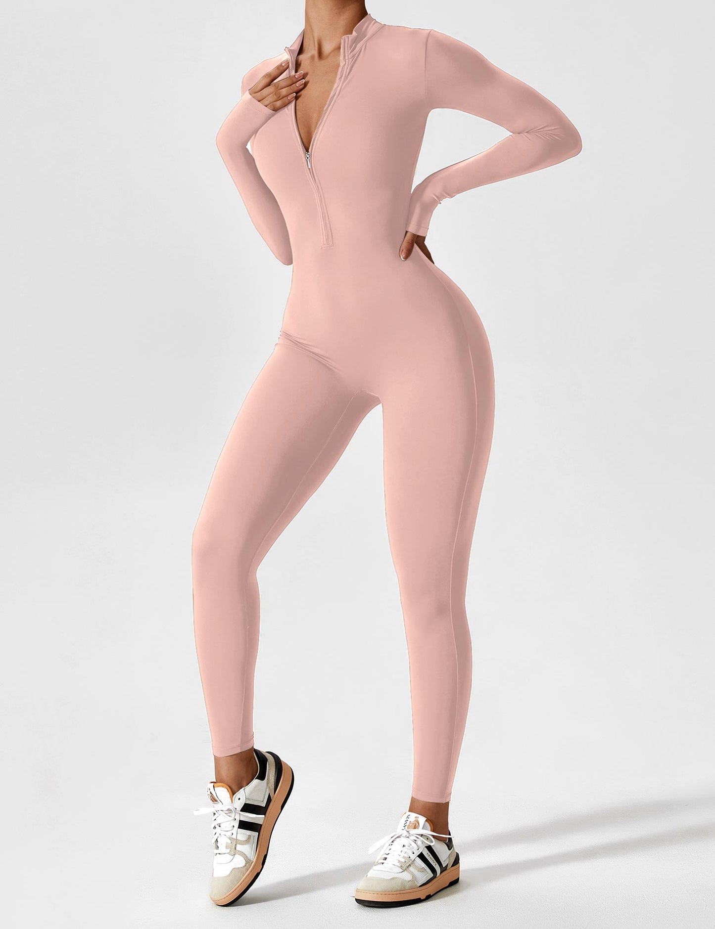 Women - Long Sleeve/ Short Sleeve Zipper Jumpsuit