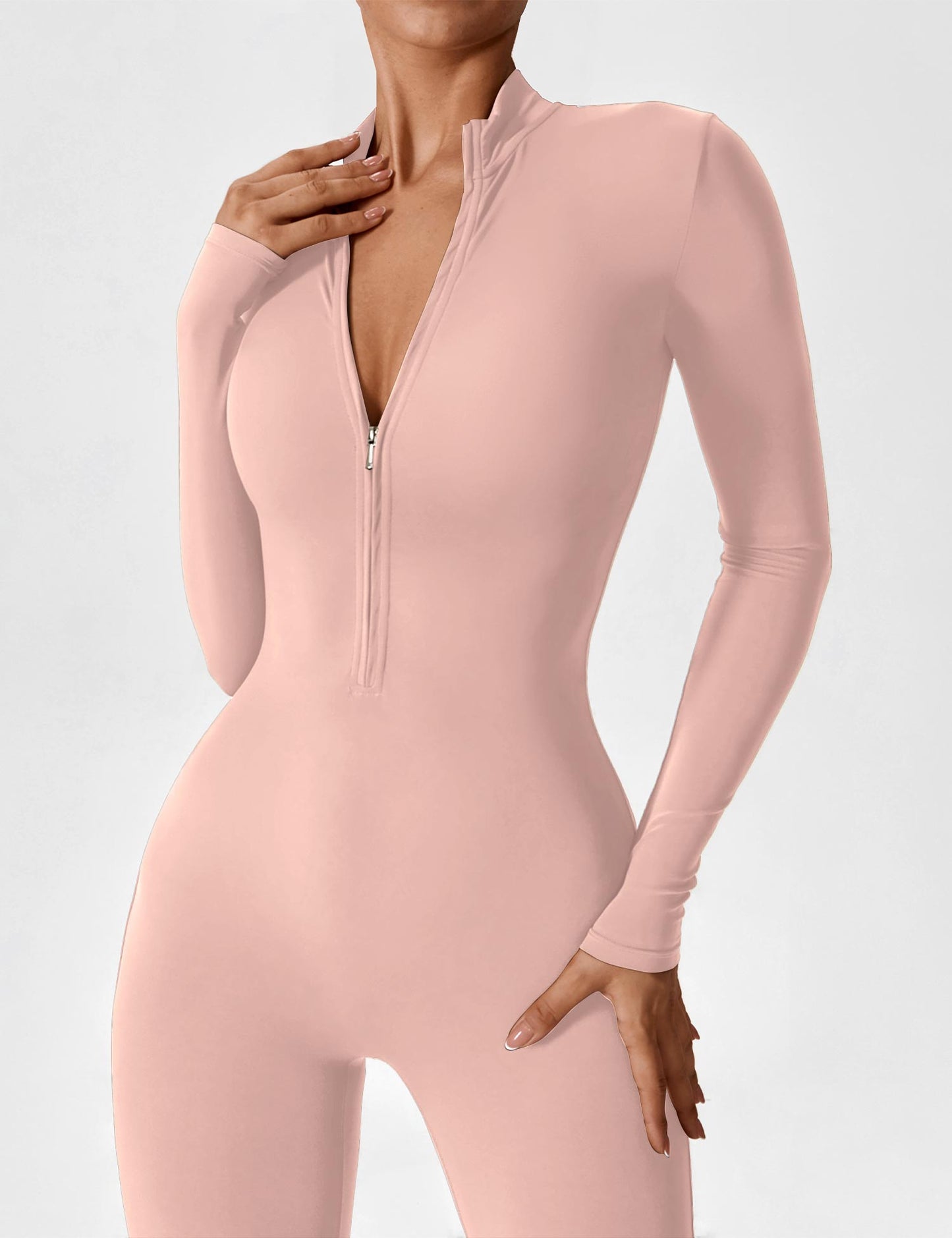 Women - Long Sleeve/ Short Sleeve Zipper Jumpsuit