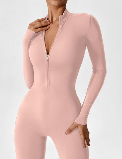 Women - Long Sleeve/ Short Sleeve Zipper Jumpsuit