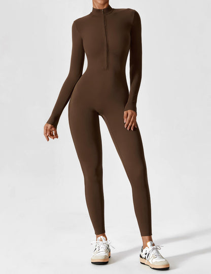 Women - Long Sleeve/ Short Sleeve Zipper Jumpsuit