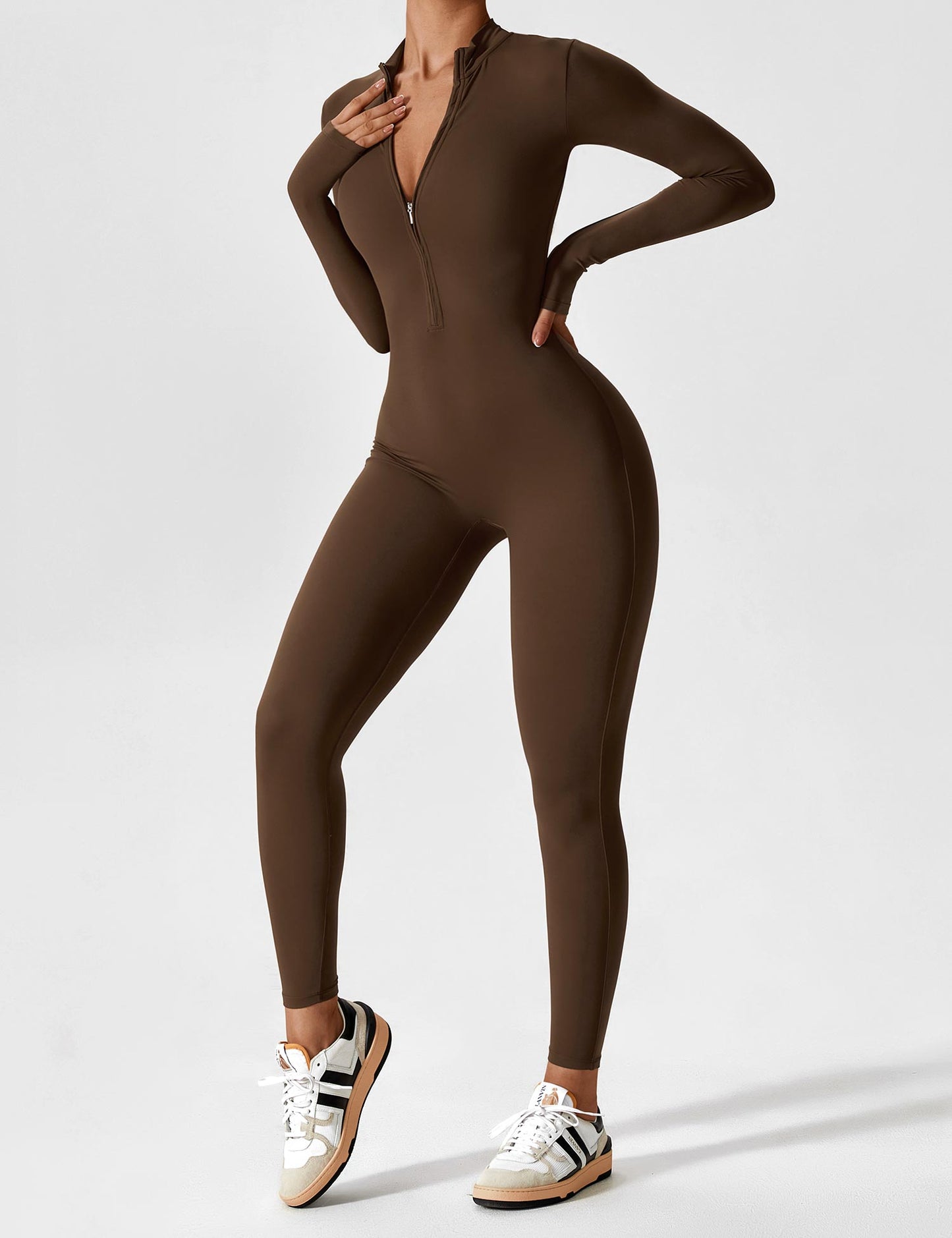 Women - Long Sleeve/ Short Sleeve Zipper Jumpsuit