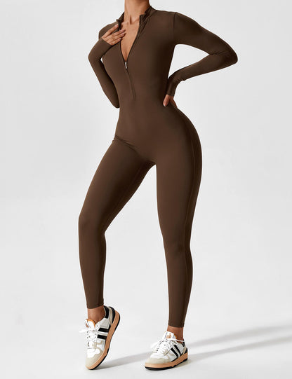 Women - Long Sleeve/ Short Sleeve Zipper Jumpsuit
