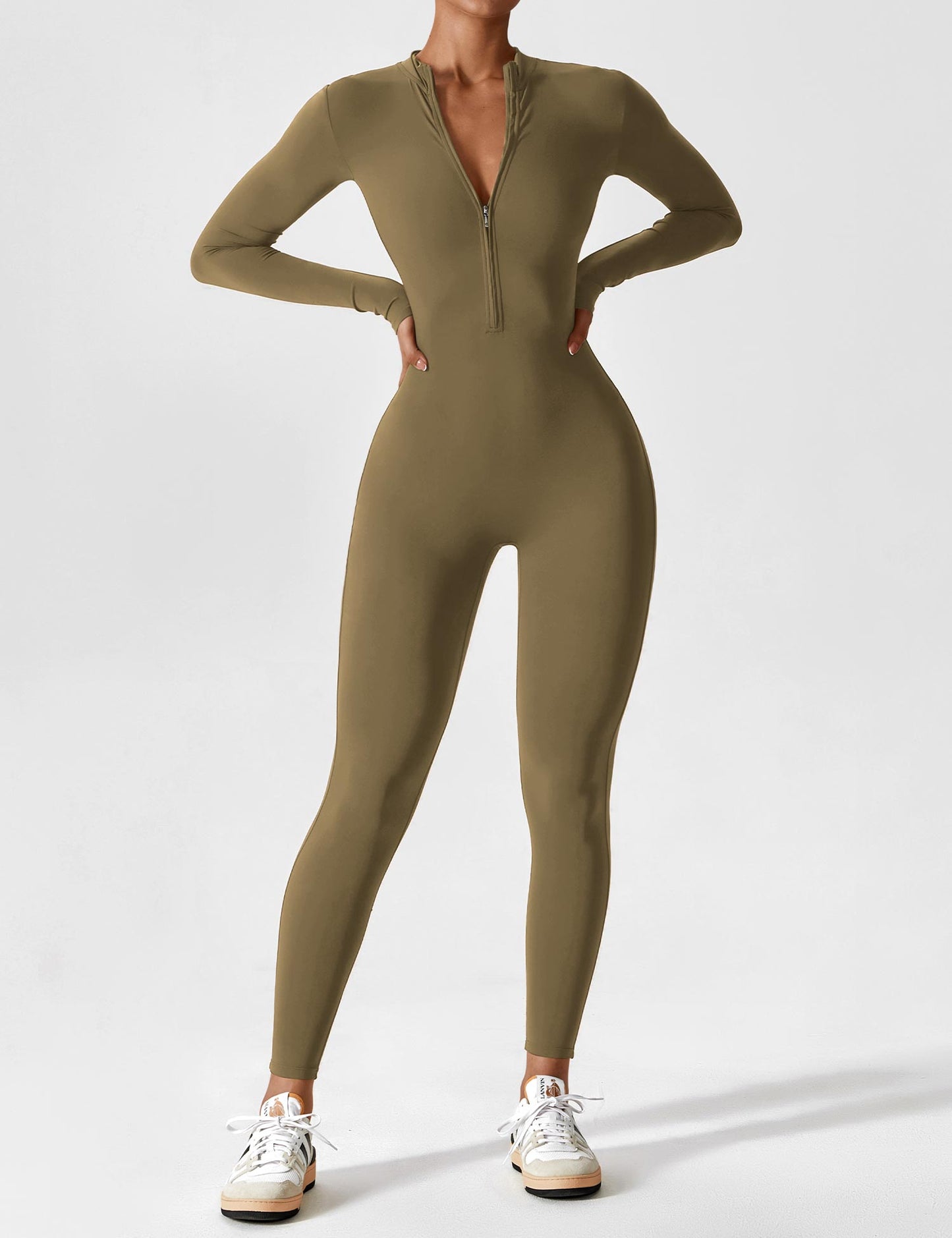 Women - Long Sleeve/ Short Sleeve Zipper Jumpsuit