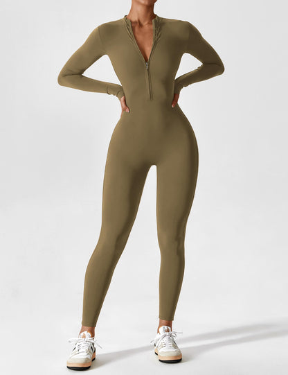 Women - Long Sleeve/ Short Sleeve Zipper Jumpsuit