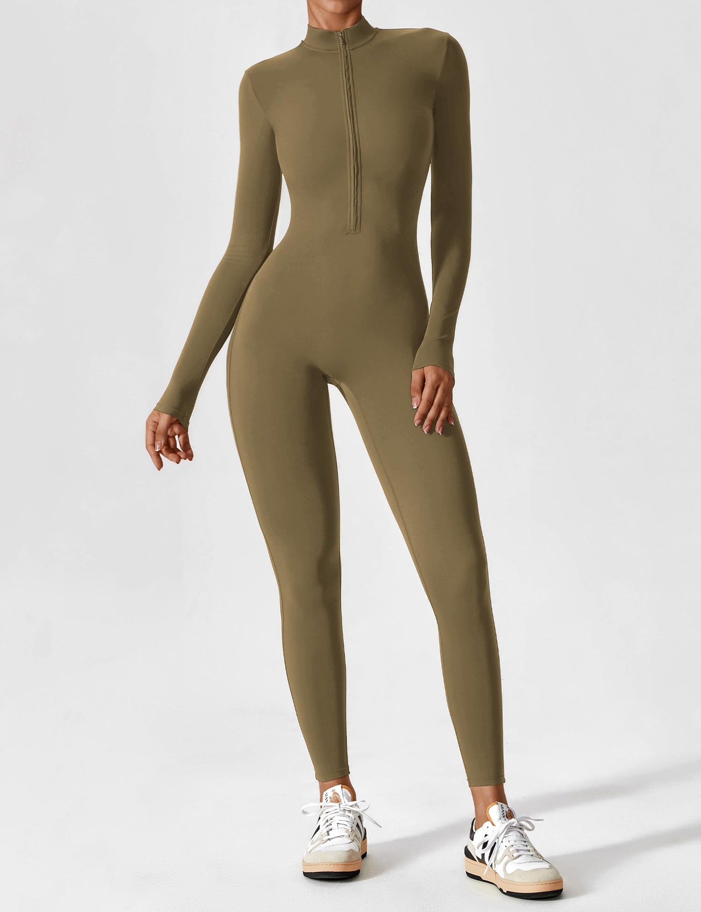 Women - Long Sleeve/ Short Sleeve Zipper Jumpsuit