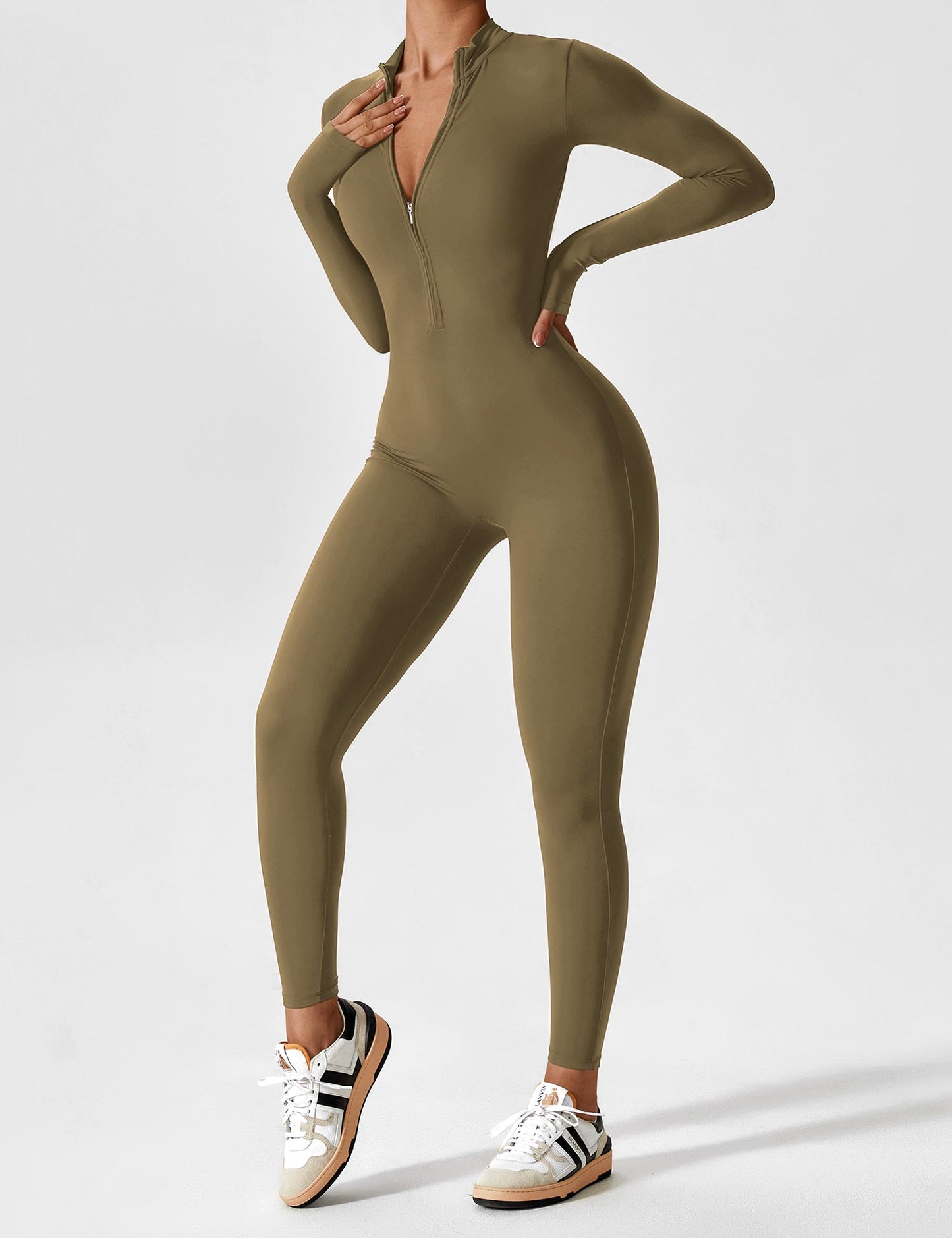 Women - Long Sleeve/ Short Sleeve Zipper Jumpsuit