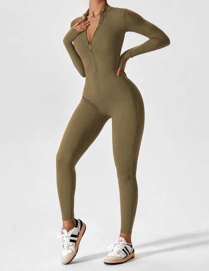 Women - Long Sleeve/ Short Sleeve Zipper Jumpsuit