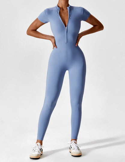 Women - Long Sleeve/ Short Sleeve Zipper Jumpsuit