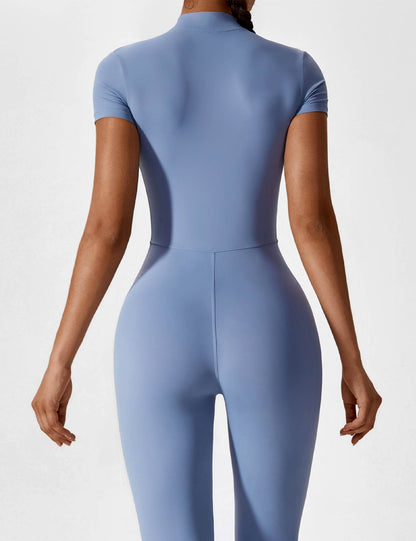 Women - Long Sleeve/ Short Sleeve Zipper Jumpsuit