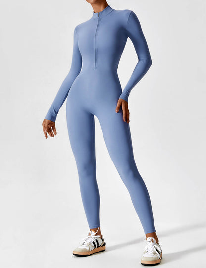 Women - Long Sleeve/ Short Sleeve Zipper Jumpsuit