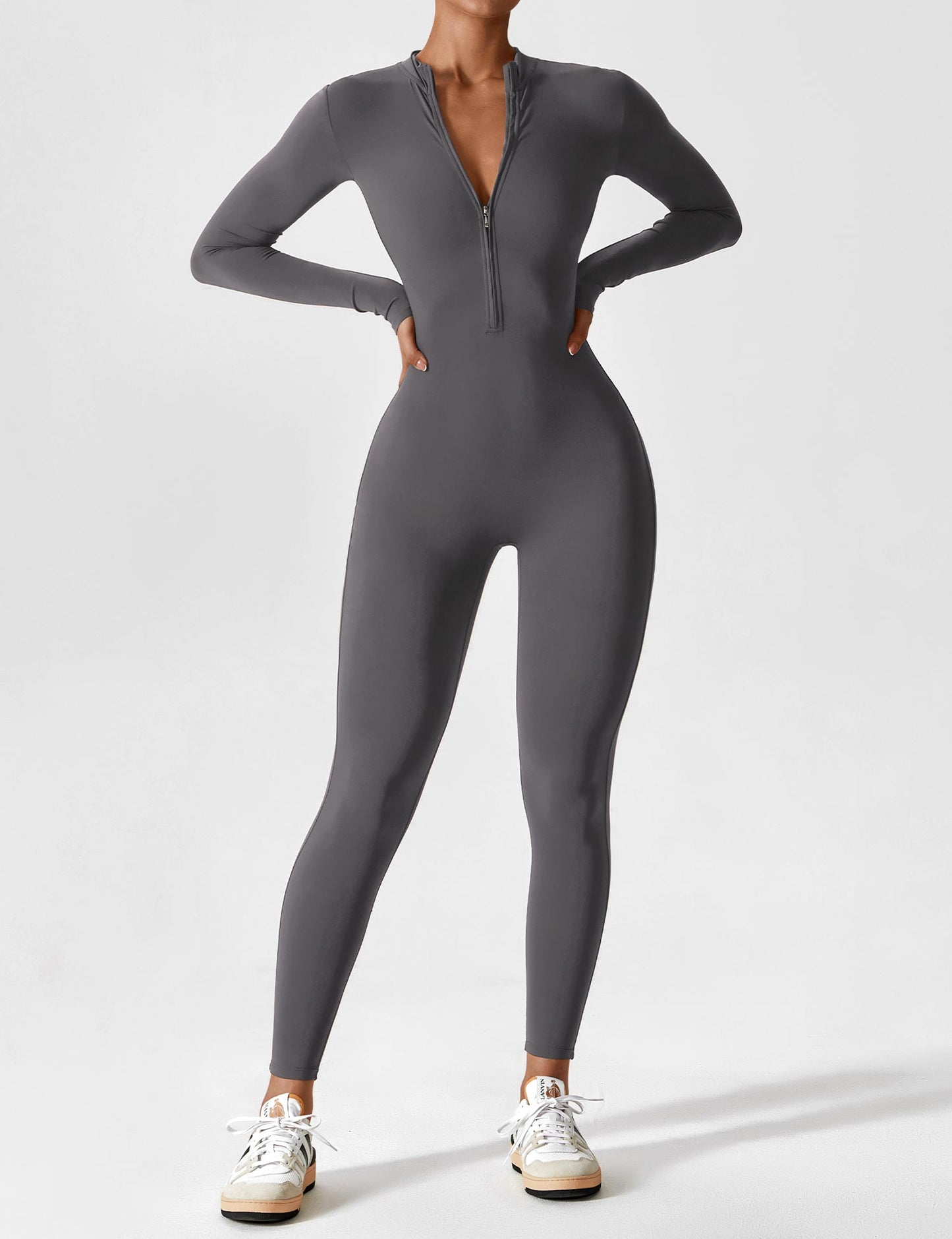 Women - Long Sleeve/ Short Sleeve Zipper Jumpsuit