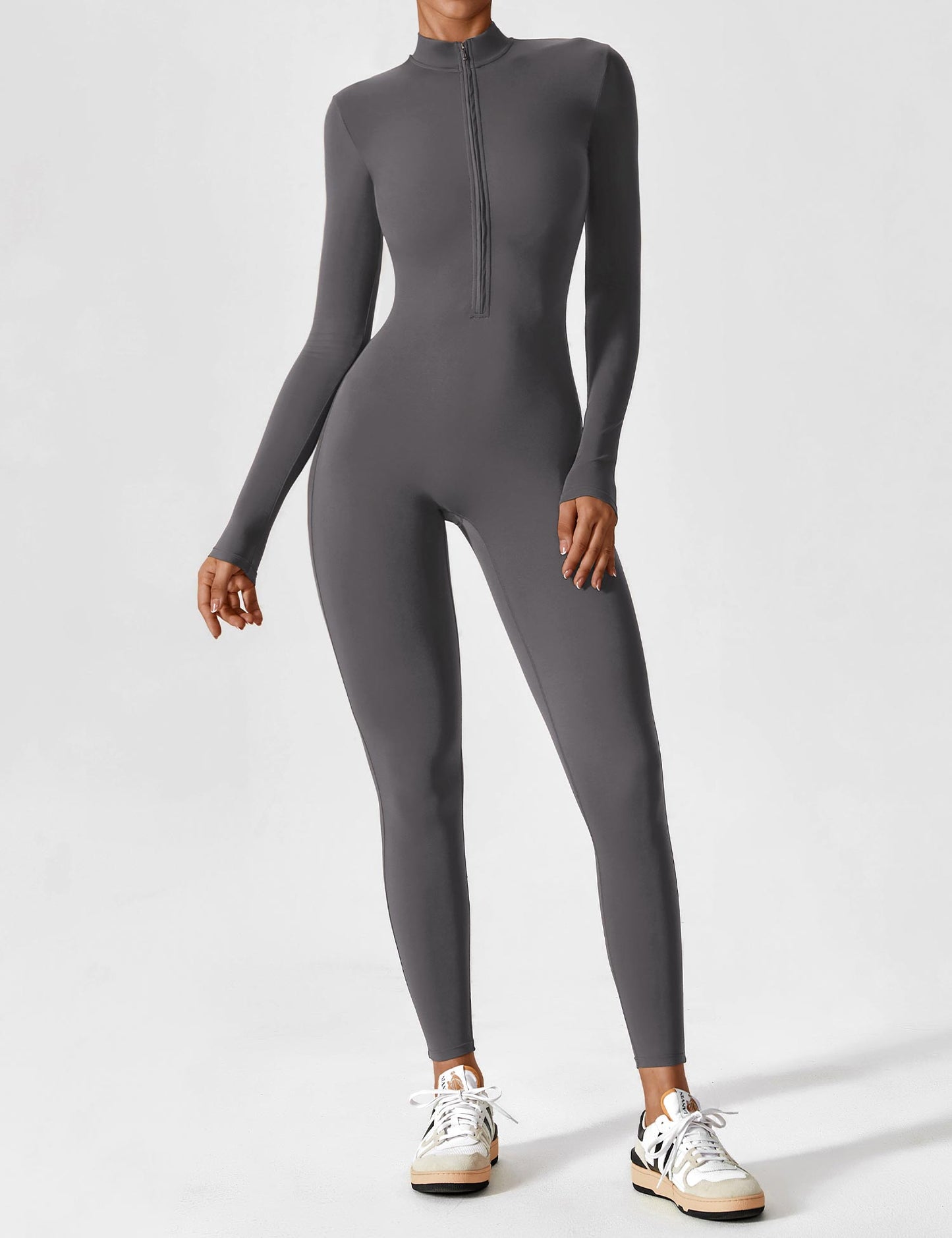 Women - Long Sleeve/ Short Sleeve Zipper Jumpsuit