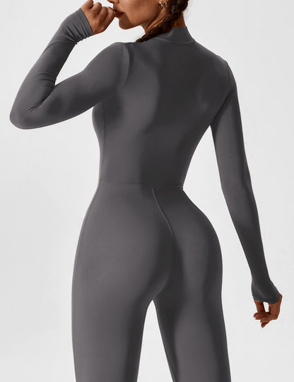 Women - Long Sleeve/ Short Sleeve Zipper Jumpsuit