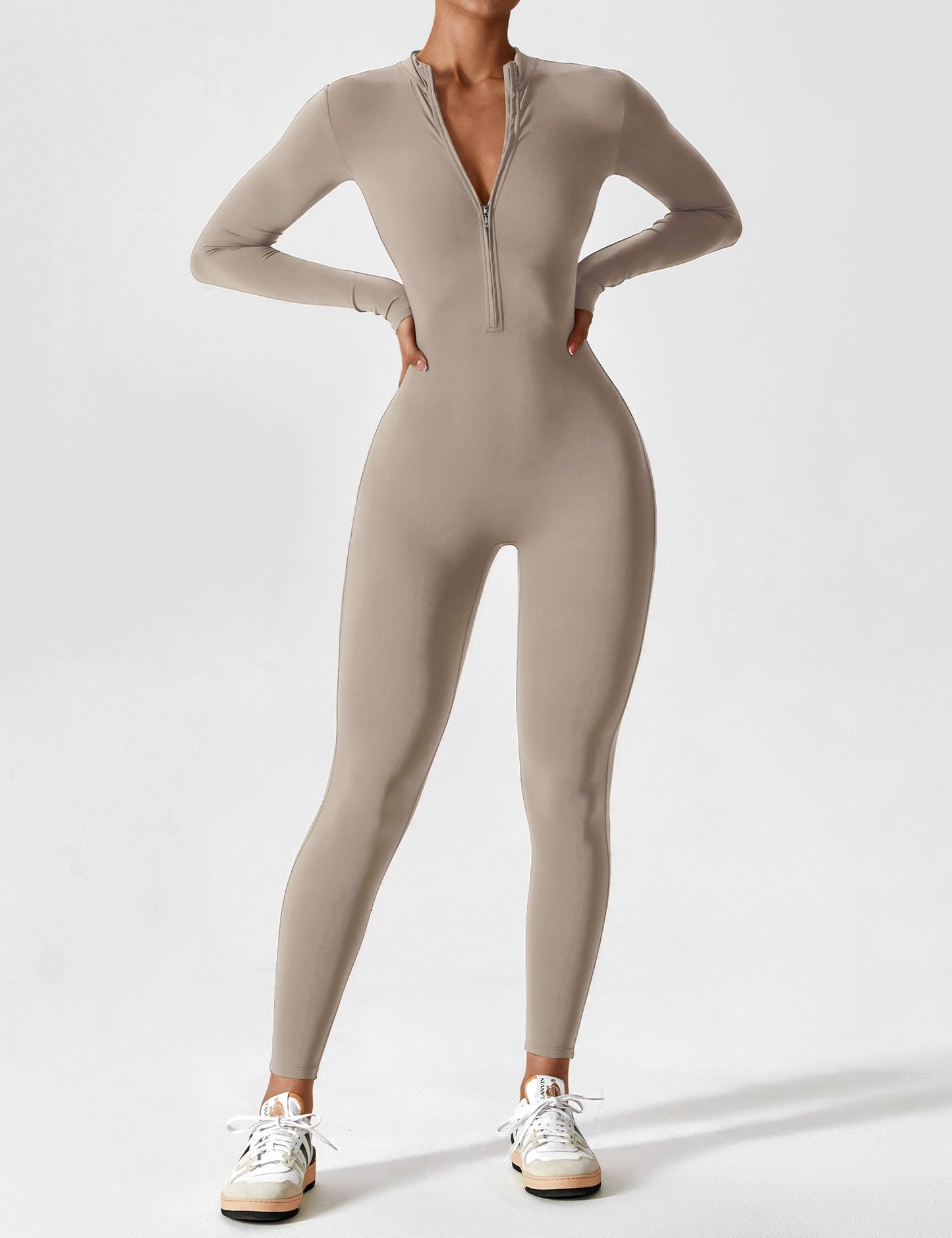 Women - Long Sleeve/ Short Sleeve Zipper Jumpsuit