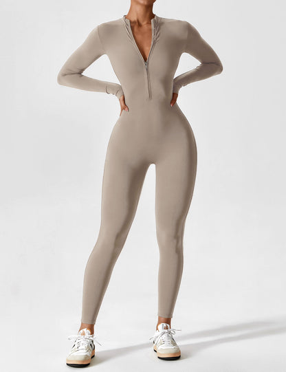 Women - Long Sleeve/ Short Sleeve Zipper Jumpsuit