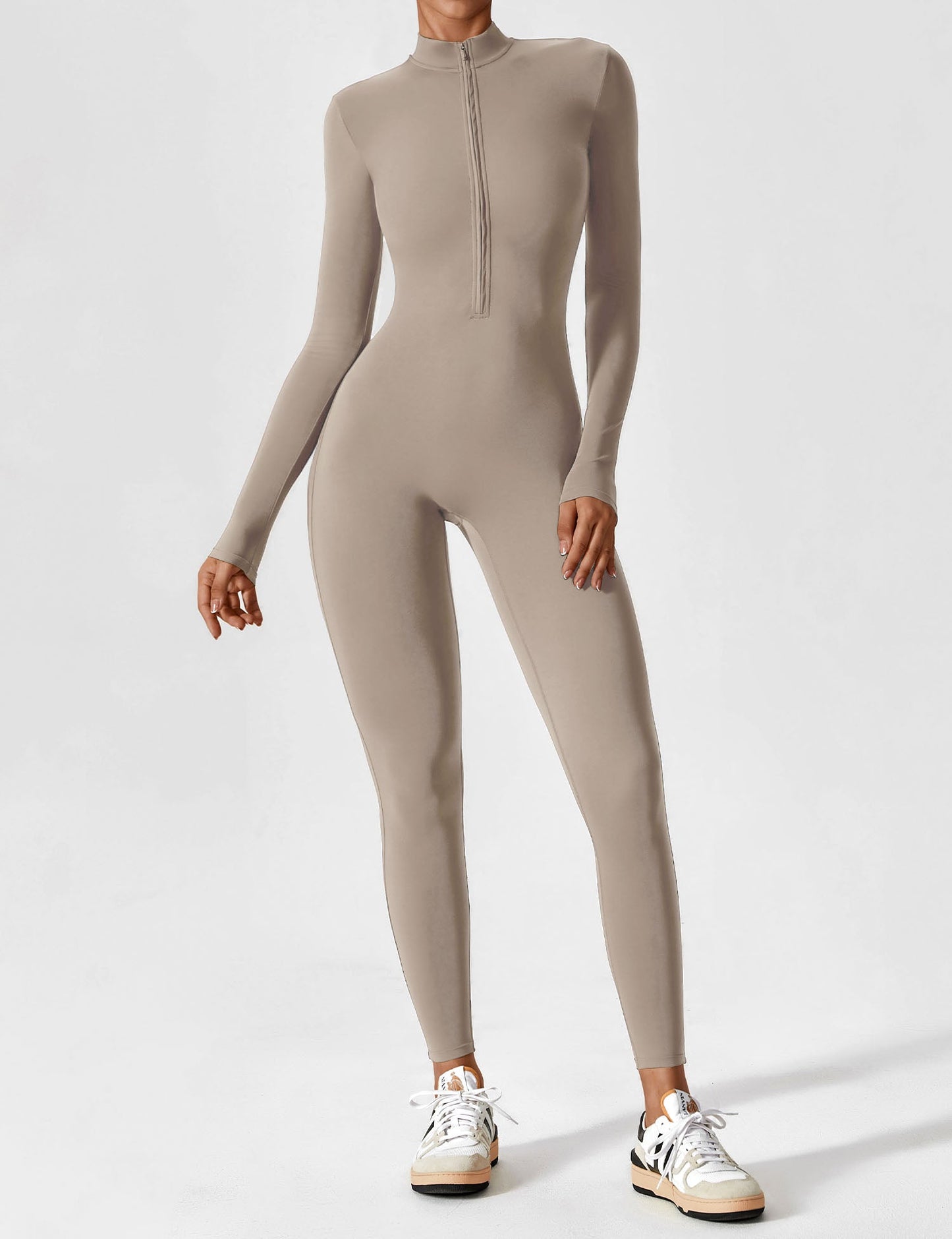 Women - Long Sleeve/ Short Sleeve Zipper Jumpsuit